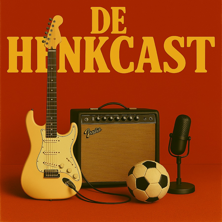 Illustratie: een gitaar, versterker, microfoon en voetbal onder de tekst De Henkcast
